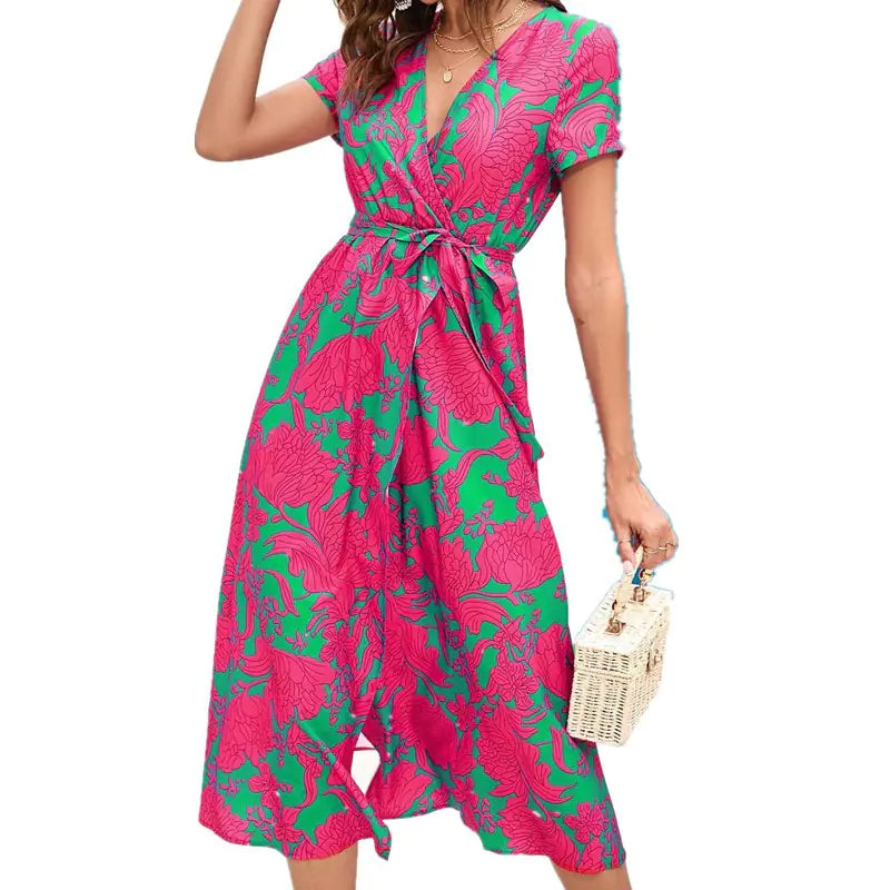 Printed Short Sleeved Dress - Stylish and Elegant