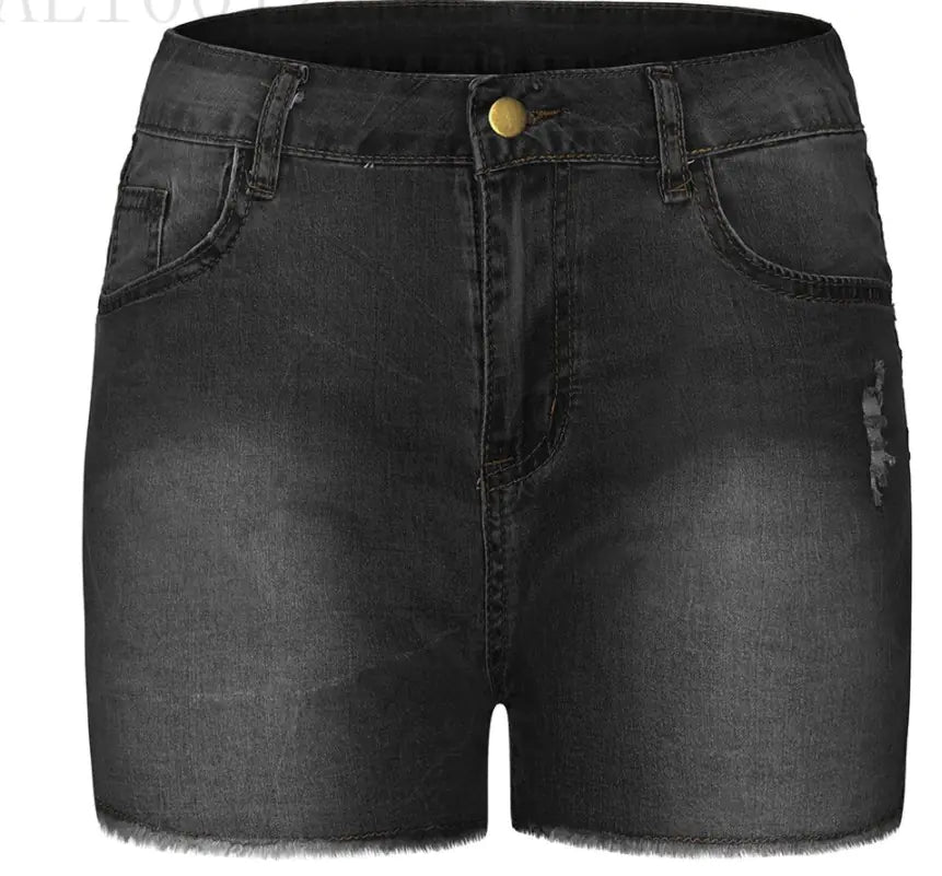 Elastic Slim Fit Ripped Fringe Denim Shorts for Women