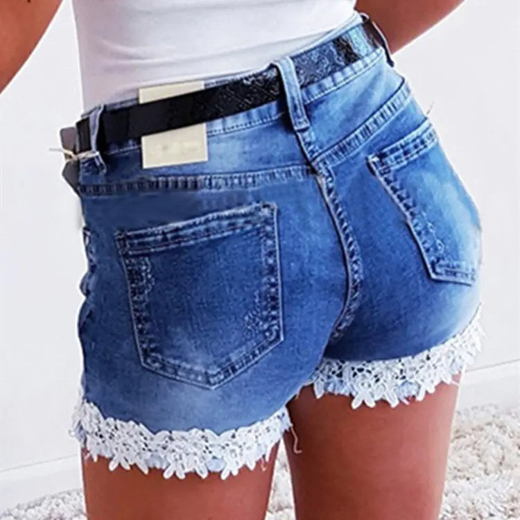 High Waist Fringe Ripped Denim Shorts for Women