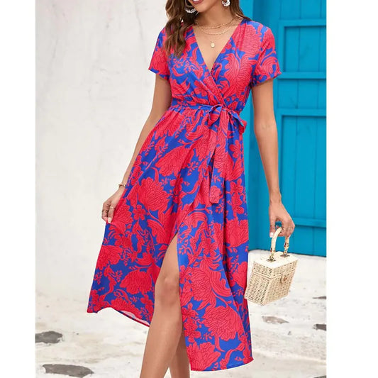 Printed Short Sleeved Dress - Stylish and Elegant