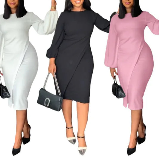 Elegant Solid Color Cape Dress for Women