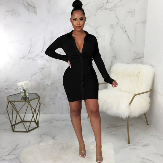 Solid Color Sexy Fashion Shirt Dress for Women