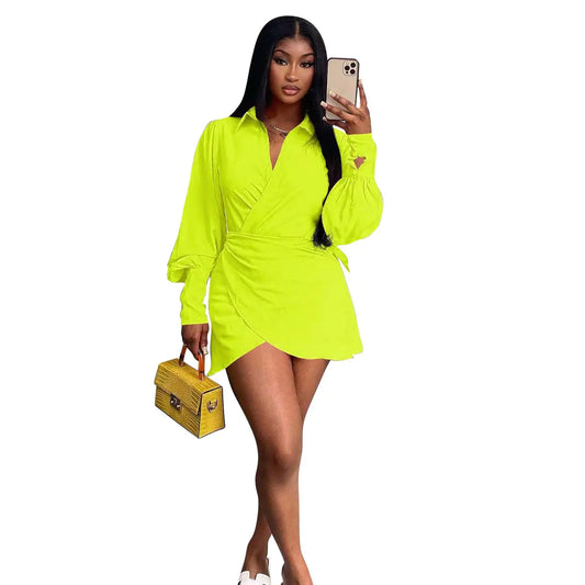 Solid Color Casual Fashion Shirt Dress