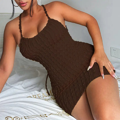 Summer Women's Fashion Solid Color Backless Dress